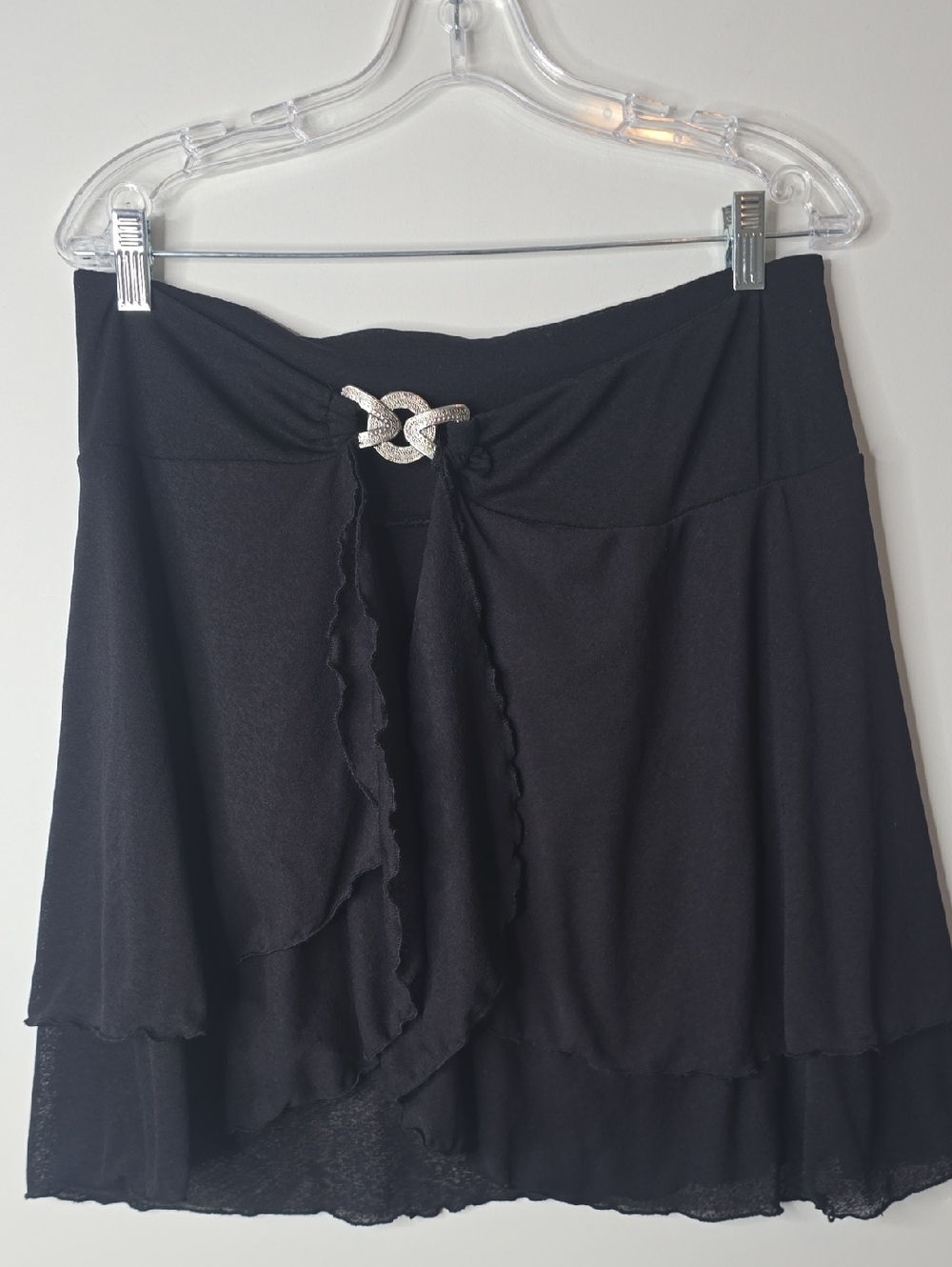 Vintage Black Tiered Wrap Skirt Coverup with Decorative Buckle